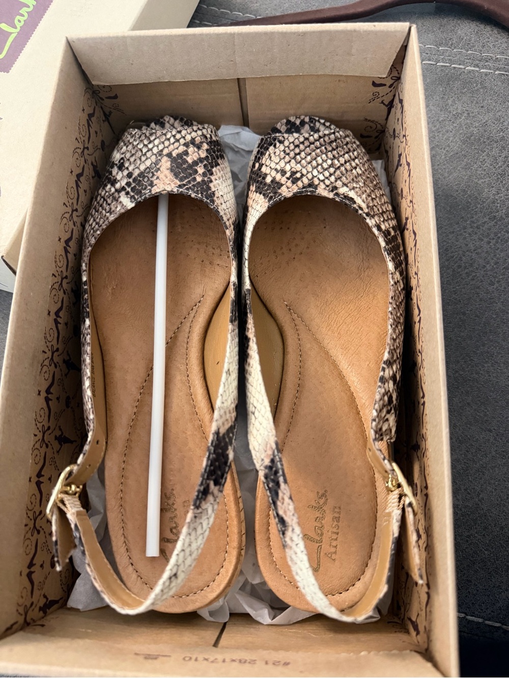 Clarks Snake-Print Slingback Sandals in Neutral Tan and Black